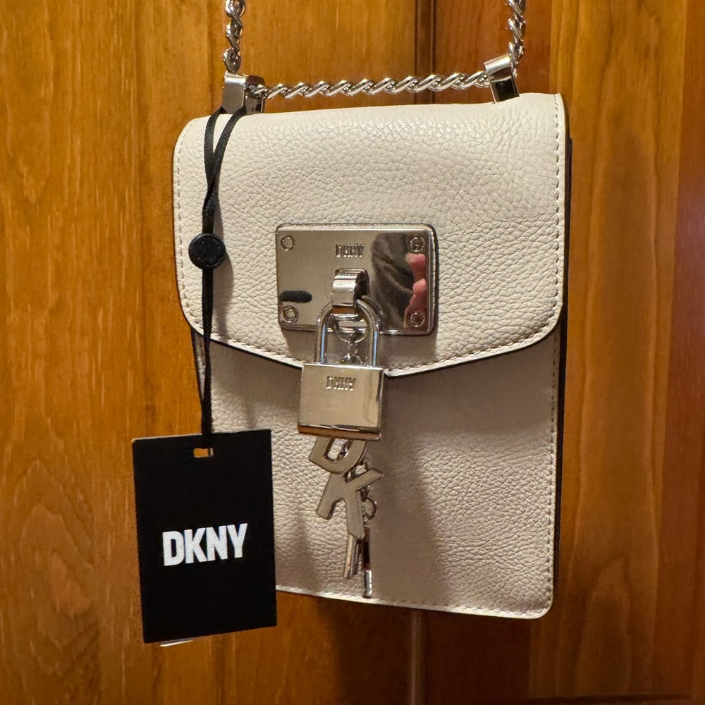DKNY White Elissa Crossbody Bag with Silver Accents
